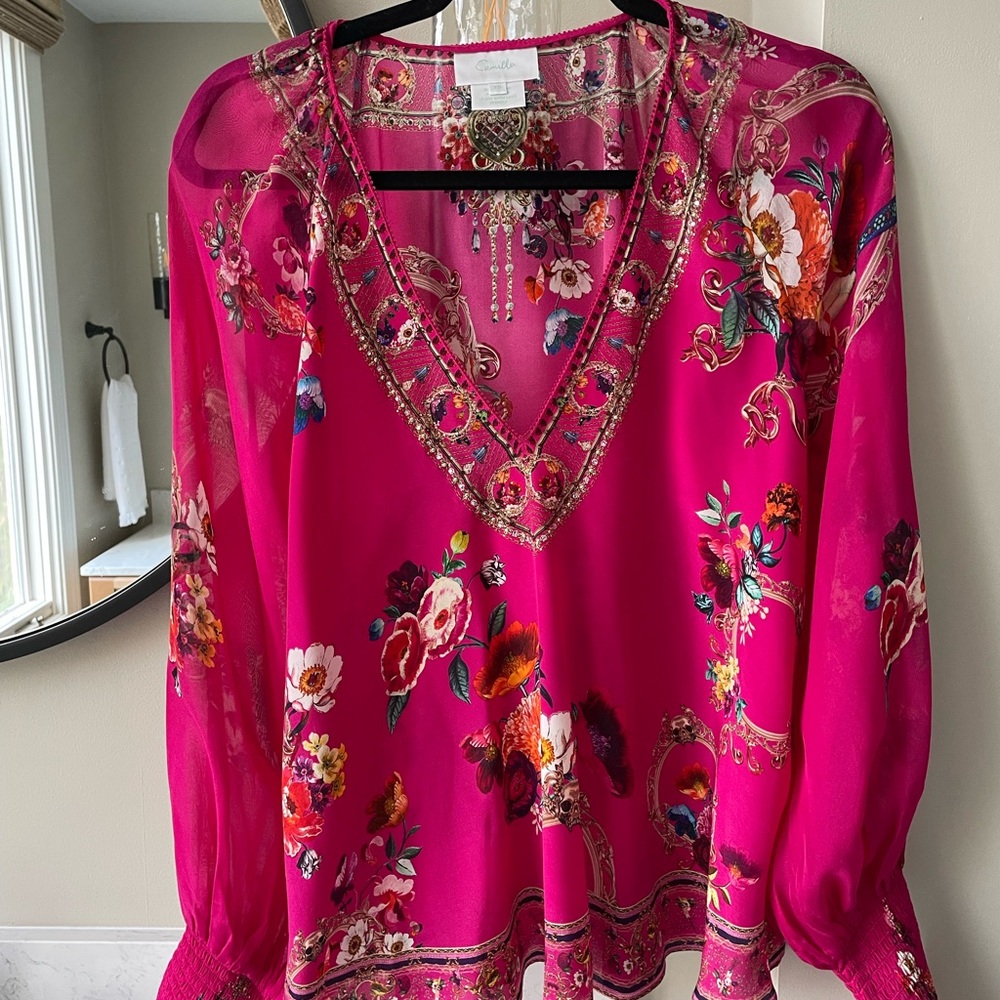 Camilla hot pink silk top